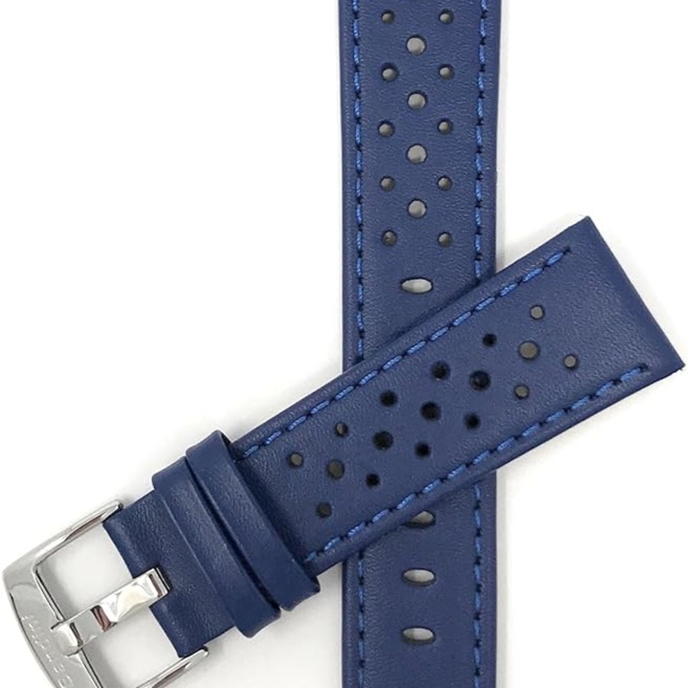 Bandini Watch Band, Blue Leather Vented GT Rally Strap 24mm.